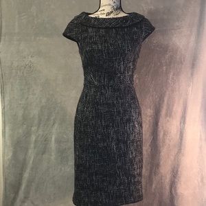 Ann Taylor Black White Tweed Shift Dress Petite 4P